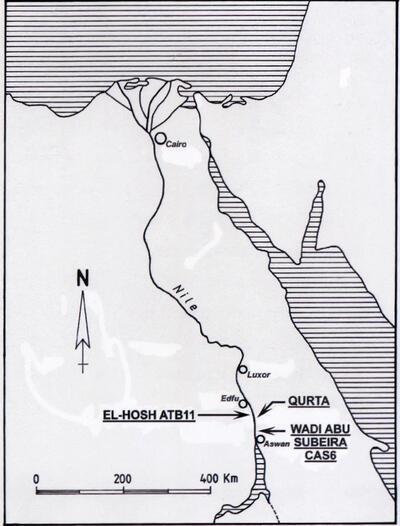 aart met Laat-Paleolitische rotskunst in de Egyptische Nijlvallei Tekening: Martin hense, Regula, Quarta,