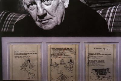Tekeningen in Oost-Indische inkt, gesigneerd door Hugo Claus, fragmenten uit ‘De Oostakkerse gedichten’, Privécollectie/Museum der Letteren en manuscripten 