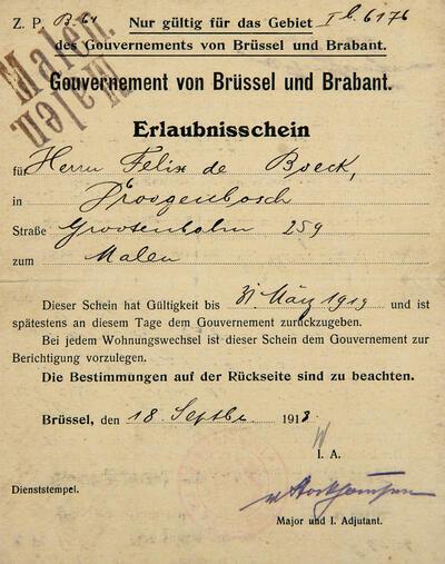 Schildervergunning onder de Duitse bezetting, 1918, groote oorlog,