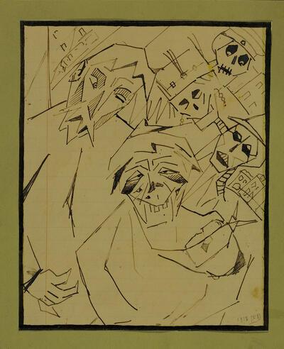 Felix De Boeck, Zingende maskers, 1918, Oostindische inkt op papier, groote oorlog,