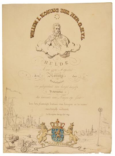 Huldeblijk van het gemeentebestuur van Evergem aan Willem I naar aanleiding van zijn rondreis in 1829, Nederlanden,