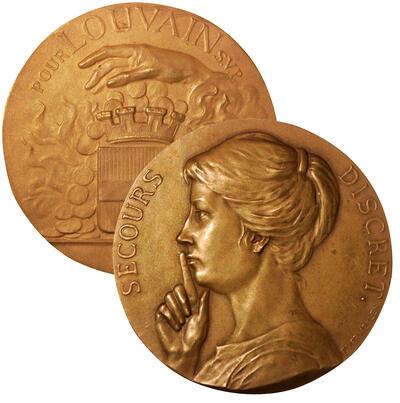 Frantz Vermeylen, Secours discret, (voor- en achterzijde), 1916, brons, groote oorlog,