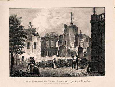 De ruïne van het huis van minister van Maanen in Brussel in 1830 Mogford, 1830-1831, Nederlanden,