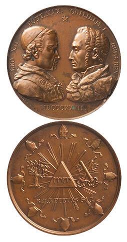 Gedenkpenning concordaat tussen paus Leo XII en koning Willem I in 1827, F. De Hondt, Nederlanden