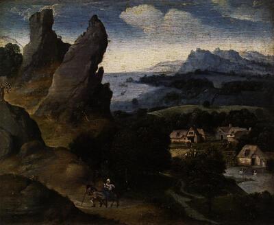 Joachim Patinir, Landschap met de vlucht naar Egypte, 16de eeuw, olieverf, Bergamo,