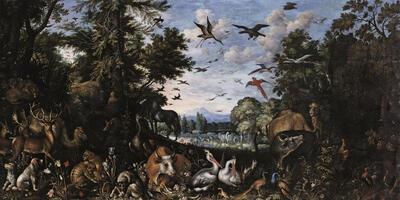 Roelandt Savery, Adam geeft de dieren een naam of 'Het Aards paradijs', 1618, olieverf op paneel