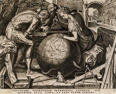 Cornells Cort naar Frans Floris, De zeven vrije kunsten: Geometria 1565, gravure, MAS