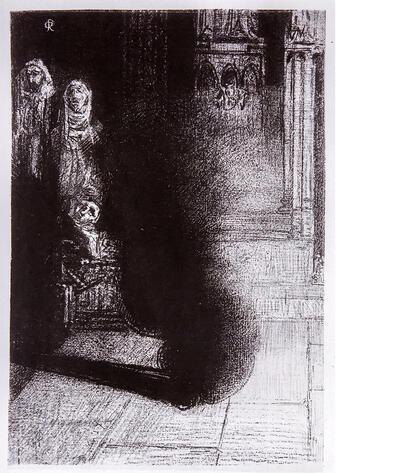 La Dame en noir. Odilon Redon, titelblad in dichtbundel Les Flambeaux Noirs van Emile Verhaeren