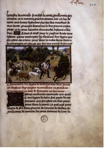 Dood van hertog Bagon van Belin tijdens een everzwijnenjacht, miniatuur,