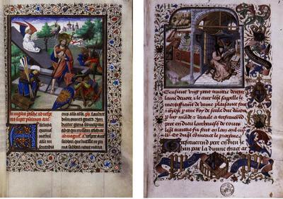 René van Anjou, Mortifiement de vaine plaisance, f. Ir. Koning René aan het werk in zijn scriptorium , Breviarium van Filips de Goede ten gebruike van Parijs, winterdeel, f. 180r. Verrijzenis, miniatuur,
