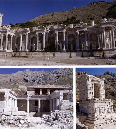 Sagalassos, Het terug functionerende laat-hellenistische brongebouw na de anasty/ose door Koen Van Balen en Teresa Patriéio in 1997. Het Noordwestelijke Heroön na zijn anastylose in 2009 door Ebru Torun .