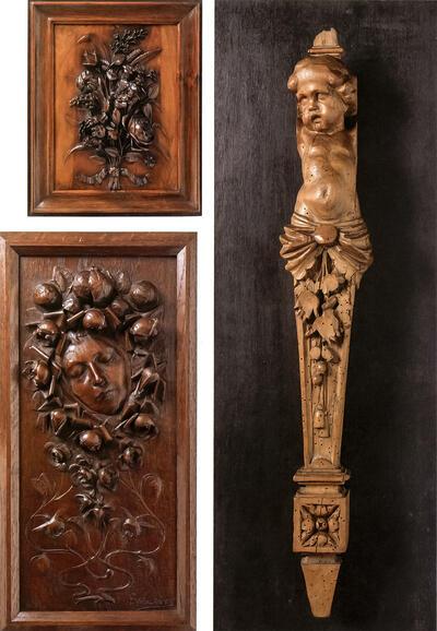 Rik Wouters, Houten bas-reliëfs van Frans Wouters, Meubelhoutsnijwerk van Ernest Wijnants