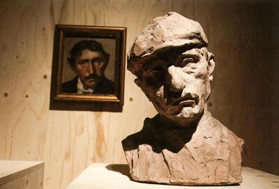 Theo Blickx, Kobe met pet, 1899, terracotta, Rik Wouters, Kobe van Mechelen, olie op doek