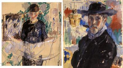 Rik Wouters, Vrouw in het zwart een krant lezend, 1912, olieverf op doek, Zelfportret met sigaar, 1913, olieverf op doek,