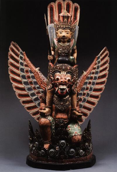 De god Vishnu op zijn rijdier Garuda, Bali, Indonesië, gepolychromeerd hout,