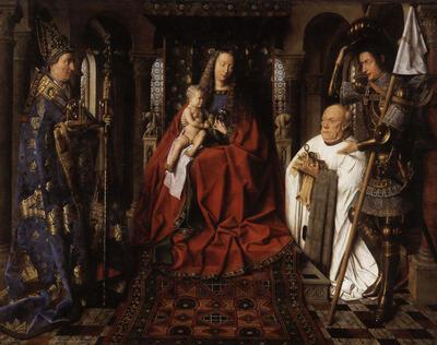 jan van Eyck, Madonna met kanunnik Joris van der Paele, 1436, olieverf op paneel, Manfred Sellink,