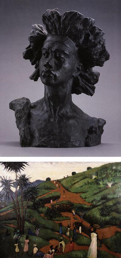 Johan De Maegt, « Hoofd van een negerstamhoofd », Wagenia, brons, Francine Somers, Rwandaheuvel, z.d., olieverf op doek, koloniale kunst,