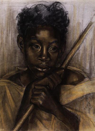 Marthe de Witte, Nur Ali Pradahni, Kigali, 1952, pastel op papier, koloniale kunst,