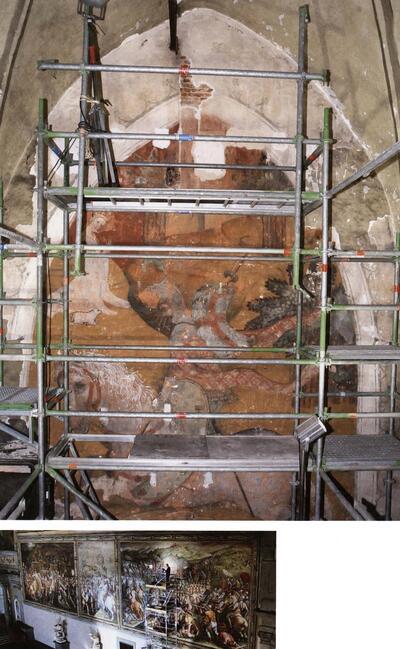 Sint-Joris en de draak in de Sint-Janskerk te Mechelen, Ingenieur Maurizio Seracini bij Vasari's schildering die een meesterwerk van Da Vinci zou verbergen, muurschilderingen,