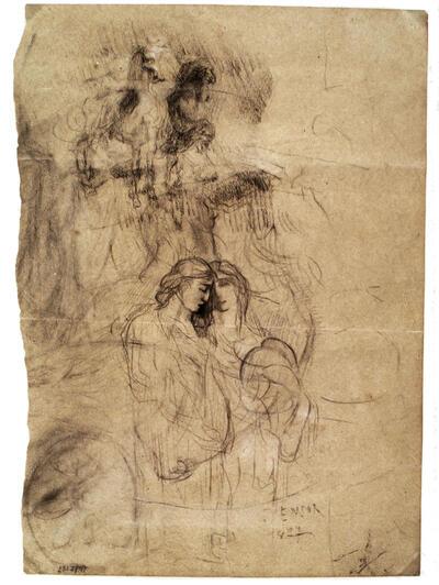 Mythologische scène, Conté op papier, James Ensor,