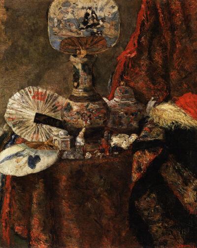 Chinoiserieën (ook: Chinoiserieën, waaiers en stoffen), 1880, Olieverf op doek, James Ensor,