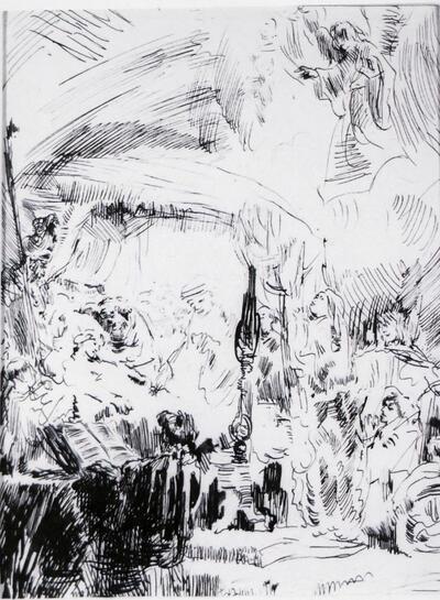 James Ensor, Kopie naar Rembrandt "De dood van de H. Maagd", omstreeks 1885 (?), Oost-Indische inkt,