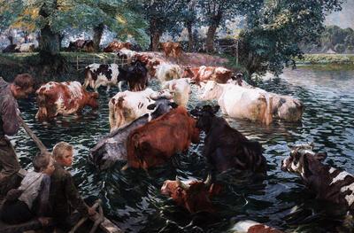 Emile Claus, Koeien bij het oversteken van de Leie, 1897-1899, olieverf op doek, 