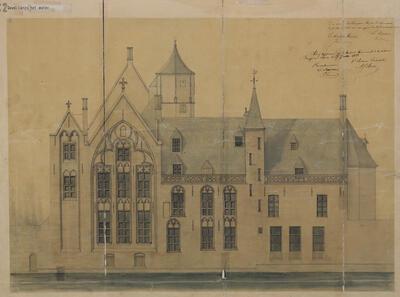 Louis Delacenserie, ontwerp Gruuthusepaleis, gevel kant Reie.