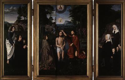 Gerard David, Triptiek met De doop van Christus, olieverf op paneel,