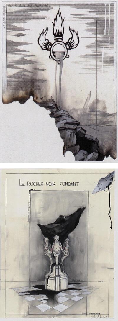  Burn-Out Series, Le Rocher Noir Fondant, 2007, mixed media op papier, Michaël Aerts,