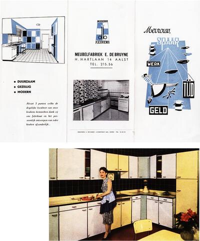 Keuken 'Teddy Flash' (Frank rijk) , ca. 1958, Folder Meubelfabriek E. De Bruyne (Aalst, België) , ca. 1956, expo 58,