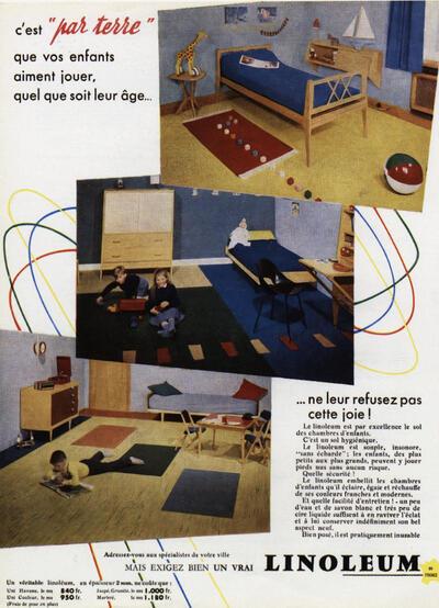 Advertentie voor de vloerbekleding 'Linoleum' (Frankrijk), 1956, expo 58,