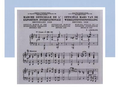 Partituur van de officiële mars van de wereldtentoonstelling, componist Pieter Leemans, expo 58,