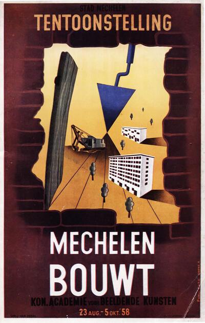 Affiche voor de tentoonstelling Mechelen Bouwt in 1958, expo 58,