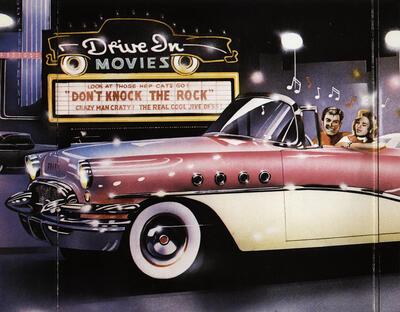 Philip Castle , illustratie voor binnenzijde LP-hoes '20 Rock 'n' Roll Hits'. Arcade Records Nederland (Utrecht), 1974, expo 58,
