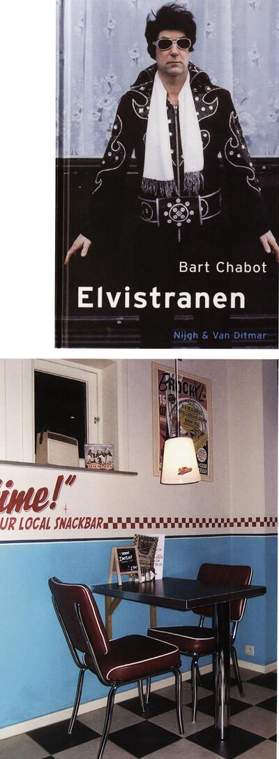Cover roman 'Elvistranen van Bart Chabot (Nederland), Interieur retro snackbar 'The Snax' Elewijt, 2008, expo 58,