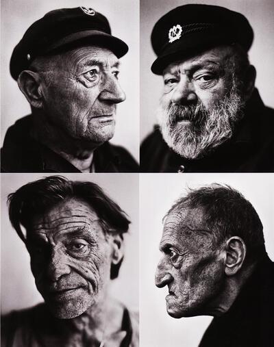 Stephan Vanfleteren, foto's van 'Visscherskoppen'. Met de klok mee: Albert Boeli, Bakelandt en Julien, Visserijmuseum