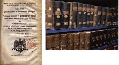 Enkele ruggen uit het archief van Merghelynck, bewaard in de kelders van de Koninklijke Bibliotheek Brussel T itelpagina van het 'Vade-mecum', de inventarisatie van het Fonds Arthur Merghelynck, gepubliceerd door de jonker zelf