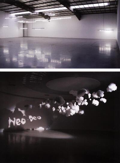 Stefaan Dheedene, Gate 4, Fred Eerdekens, Neo Deo, 2002, kunststof en lichtprojector, sculptuur,