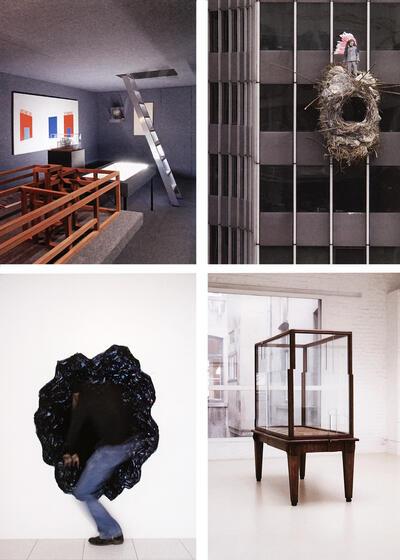 Richard Venlet, lnstallatie-Cit.Cit. 2, Benjamin Verdonck, Hirondelle/dooi vogeltje/the great swallow, Filip Vervaet, The return of Pan (installation entrance), 2007, hout, polyester, glasvezel en verf, Leon Vranken, Oak Rumble, 2006, massief hout en glas, sculptuur,