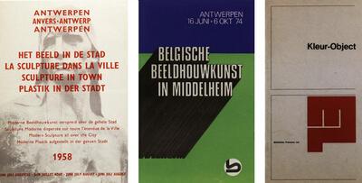 Affiche van de tentoonstelling 'Het beeld in de stad', 'Belgische Beeldhouwkunst in Middelheim', Catalogus 'Kleur-Object', 1968, sculptuur,