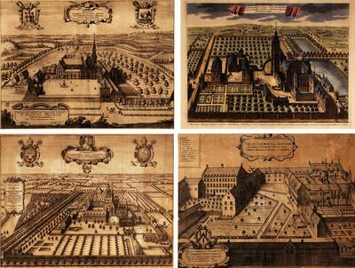 Met de klok mee De abdij van Dilegem, Lucas Vorstermans (naar een ontwerp van Leo van Heyl), kopergravure, tweede helft 17de eeuw De abdij van Heylissem en omgeving, kopergravure, eerste helft IBde eeuw De abdij van Tongerlo, Johannes Meijssens (naar een ontwerp van Leo van Heyl en een tekening van Wenceslas Hollar), kopergravure, Bohemen, 1650 De norbertinessenpriorij van Leliëndal, Lucas Vorstermans de jonge, kopergravure, tweede helft 17de eeuw, parkabdij,