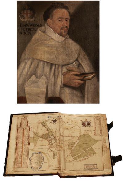 Parkabdij, Portret van Franciscus Wennen, prior van de abdij van Park, Zuidelijke Nederlanden, Kaartboek met het domein van de abdij, 1665,