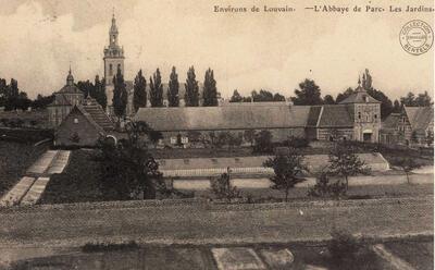 Postkaart met zicht op de groententuin van de abdij, parkabdij,