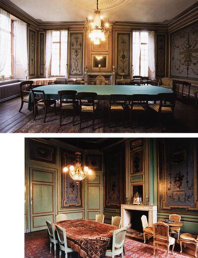 Interieur van het grote salon, groene salon, Parkabdij,