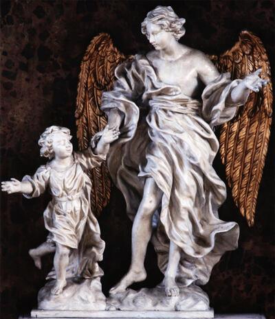 Jean Del Cour, Beschermengel in de Sint-Lambertskerk van Boëlhe 1696, gepolychromeerd hout