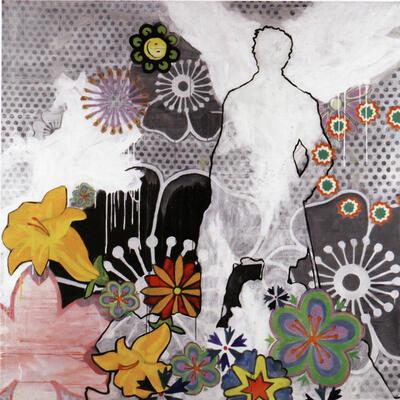 Wanderer in a forest of flowers and dots, 2005, acryl op doek, Stief Desmet,