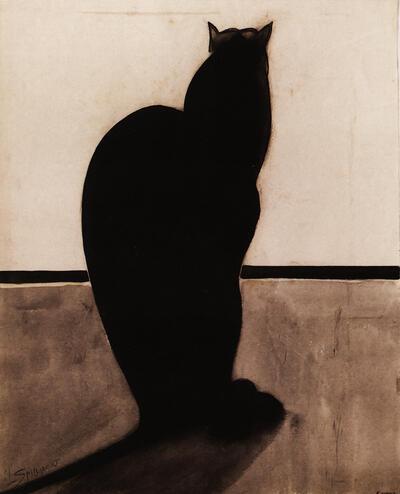 Staande kat, achterzijde en gedraaid naar de horizon. Gesigneerd onderaan links : 'L. SpiLLiAERT', Potlood, pen en gewassen met Oost-Indische inkt op papier,