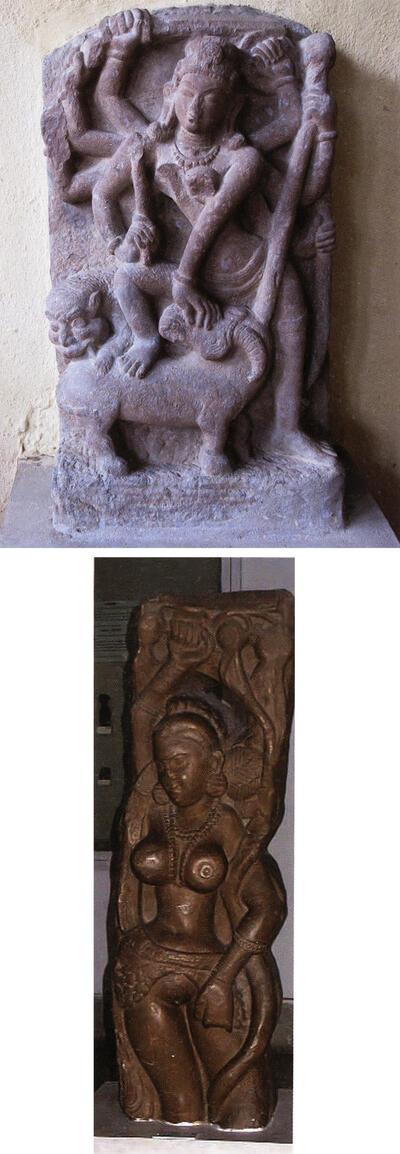 Doerga Mahishasuramardini, Alampur, Andhra Pradesh, granite, Shalabhanjika, 2de eeuw?, vindplaats niet bekend, zandsteen, India,
