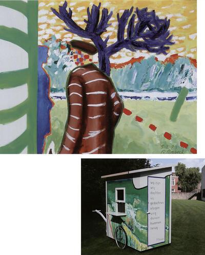 Roger Raveel, Ontmoeting met het blauw van de vrouw, 1983, olieverf op doek, Wij zijn vrij, 2001 , olieverf op hout/mixed media, Schilderkunst